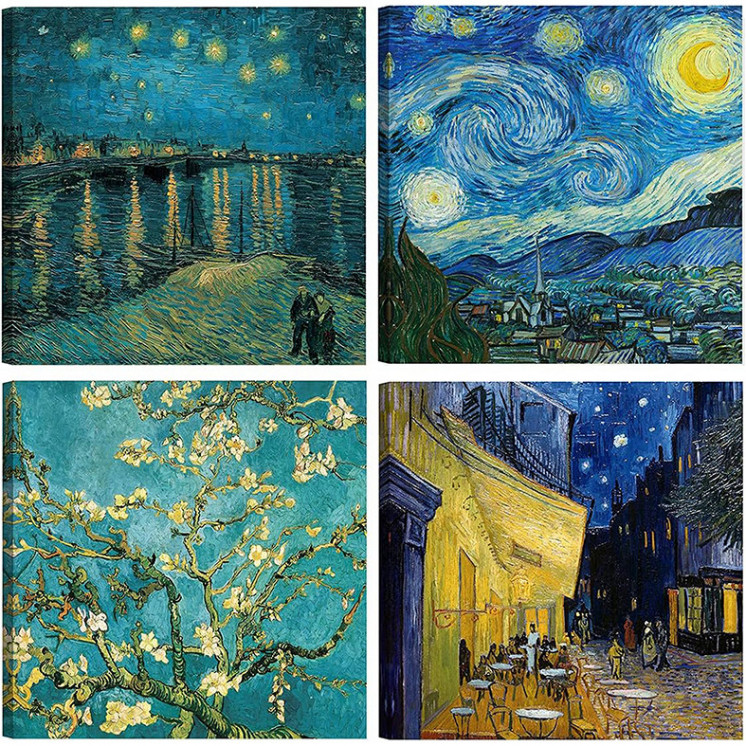 Set 4 Quadri Vincent Van Gogh ideali per la tua casa, ufficio, ristorante, hotel